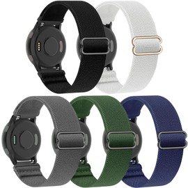 ZOCOVIN 5 Pack Stretchy Watch Band Compatible with Garmin Vivoactive 5/Vivoactive 6, 20mm Soft Elastic Fabric Adjustable Replacement Sport Loop Straps for Garmin Venu Sq 2 /Forerunner 55/165 Women Men