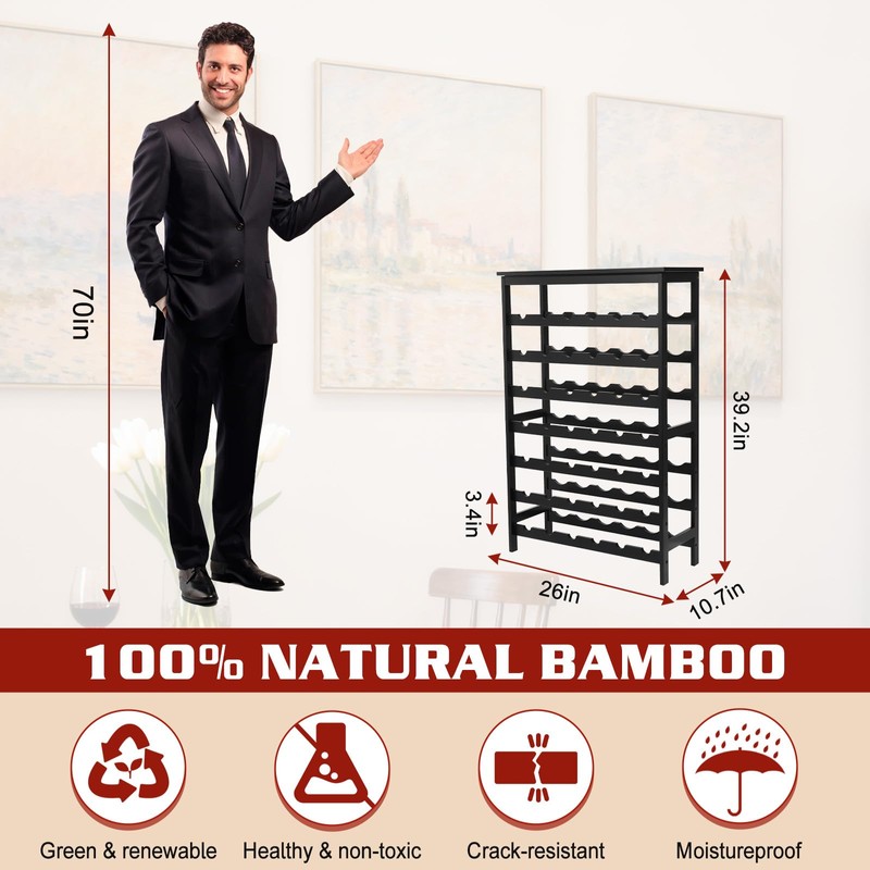 Bambition Bamboo Wine Rack Freestanding Floor, 7-Tier 42-Bottle Wine Storage
