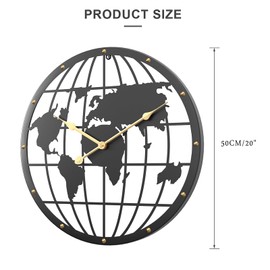 WGWART Large World Map Living Room Decor Wall Clock, Silent Non-Ticking Battery Operated Wall Clocks for Farmhouse,Kitchen,Dining Room,Office (20 inch)