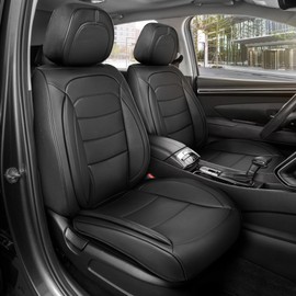 Elite Edition Faux Leather Seat Covers for Cars, Trucks, & SUV - 2 Black Car Seat Covers for Front Seats - Universal Fit Car Accessories Automotive Interior Cover Protector for Most Vehicles