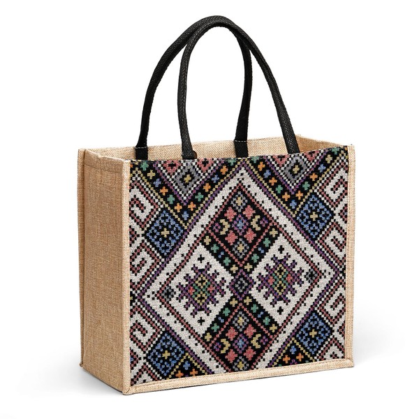 HSOOVZN Jute Tote Bags for Women,14''x12'' Large linen handbag with