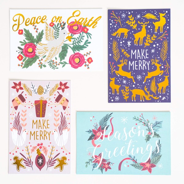 Polite Society 36 Pack Christmas Greeting Cards - 4 Assorted Winter Designs for Holiday and Seasons Greetings, Envelopes Included