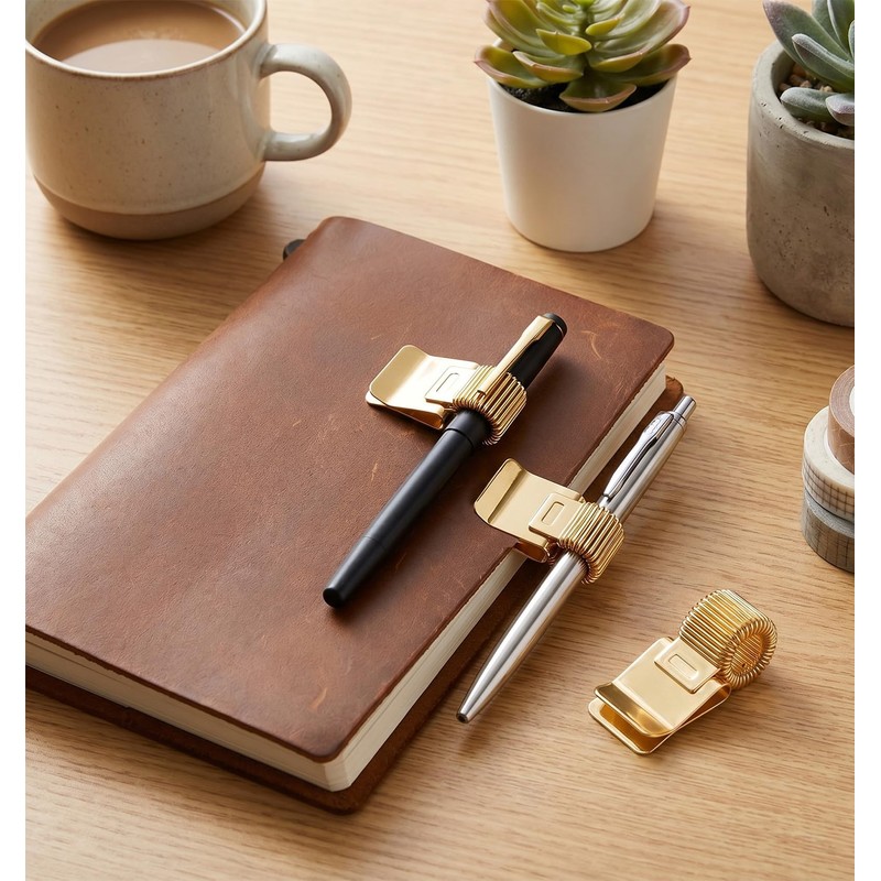 4 Pcs Notebook Pen Holder, Gold Adjustable Pen Clip Holder