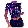 SHENHE Women's Sheer Mesh Reflective Rave Top Y2k Butterfly Round