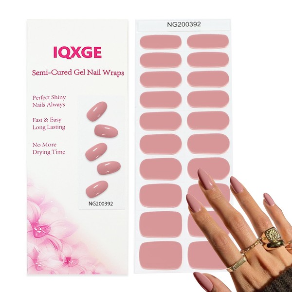 IQXGE 20Pcs Semi Cured Gel Nail Strips Dusty Rose Gel