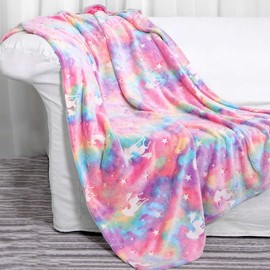 Wajade Glow in Dark Blanket Soft Flannel Fleece Blanket for Kids Football Blanket for Bedroom Cot (Unicorn 130 * 150 CM)