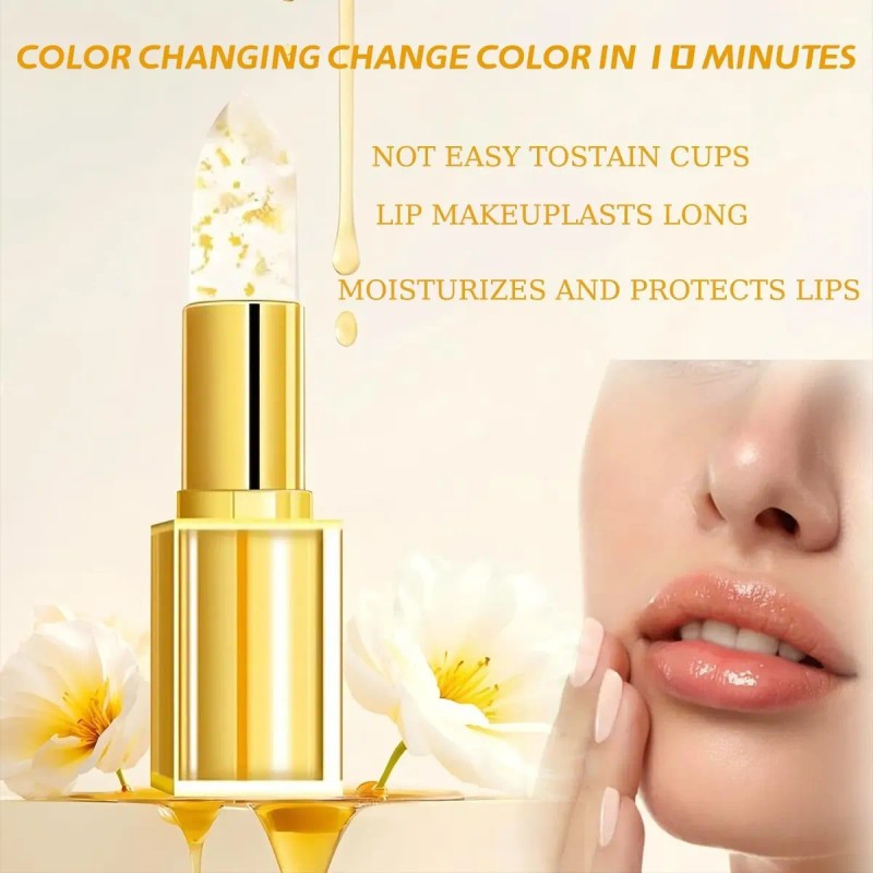 Lápiz Labial Que Cambia De Color, Lámina Dorada, Nutritivo Y