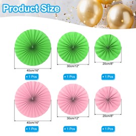 PATIKIL 8"/12"/16" Paper Fans Hanging Decoration, 6 in 1 Set Round Honeycomb Fans with Pearl for Birthday Wedding Graduation Events Party, Green/Pink