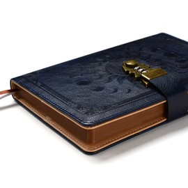 Diary with Lock for Women/Men, Secret Diary for Girls, A5 Notebook with Pen Set, Refillable Leather Journal, Writing Notebook with Pen, Size A5 (8.5 × 5.9 inches), Dark Blue
