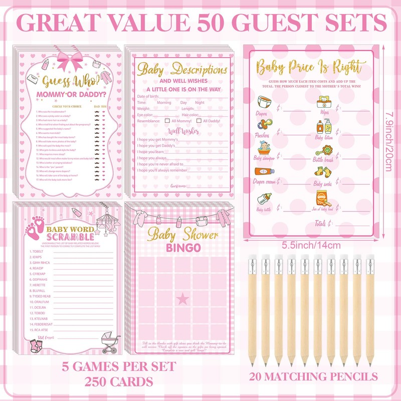 Patelai 321 Pcs Baby Shower Games Supplies, 5 Sets (50
