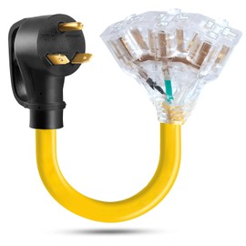 30 Amp to 20 Amp Adapter 110V RV Cord Distribution Plug Adapter 3 Prong, with Lighted Power Indicator, NEMA TT-30P to 3X 5-20R Household Outlet, 1FT