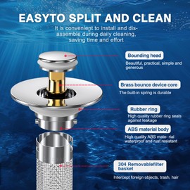 2024 New Pop Up Bathroom Sink Drain Strainer Hair Catcher, Sink Drain Stopper with Removable Stainless Steel Filter Basket,for US Bathroom Sink Stopper Replacement (3PCS)