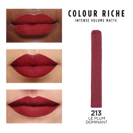L'Oreal Paris Colour Riche Intense Volume Matte Lipstick, Lip Color Infused with Hyaluronic Acid for up to 16hr All Day Comfort, Le Plum Dominant, 0.06 oz