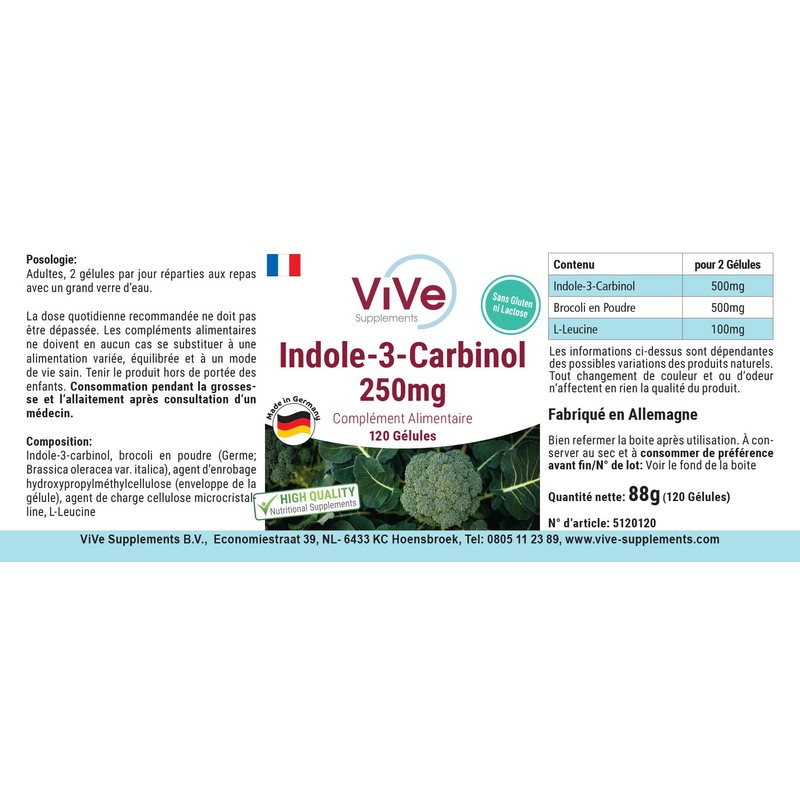 Indole-3-Carbinol, 120 Capsules with Broccoli Sprout Powder, for 2 Months,
