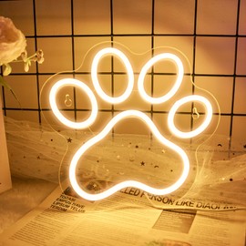 Aslanka Dog Cat Paw Neon Sign, Dimmable LED Paw Print Neon Sign for Wall Decor, USB Powered Pet Foot Print Neon Light Acrylic Sign for Home Bedroom Dog House Shop Decor Kid Gift (Warm White)
