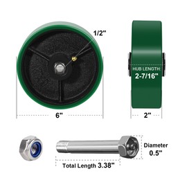 NINOSO 6" x 2" Heavy Duty Caster Wheels, Polyurethane on Cast Iron Wheel, Set of 4 Replacement Industrial Caster Wheels for Cart Toolbox (4 Wheel, Green)