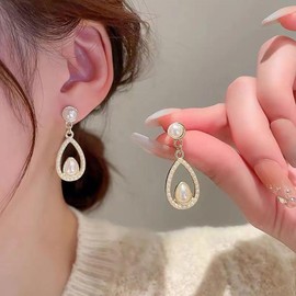 Jugielu Vintage Pearl Drop Earrings Pearl Teardrop Earrings Droplet Pearl Earrings Hollow Pearl Dangle Earrings Pearl Stud Earrings Bridal Wedding Earrings Jewelry for Women