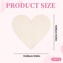 20 Pcs 4 Inch Wood Hearts for Crafts Unfinished Predrilled Wooden Hearts Cutout Slices DIY Wooden Ornaments for Valentine Wedding Christmas Decor