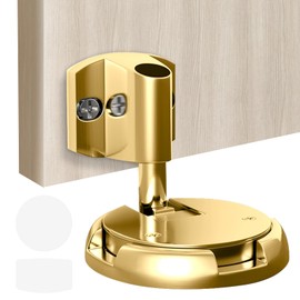 Windproof Door Stopper with Screws and Adhesive - Heavy Duty Door Stop for Wall or Floor, No Drilling Required - Magnetic Design for Bottom of Door Security - 1 Pack, Bright Gold
