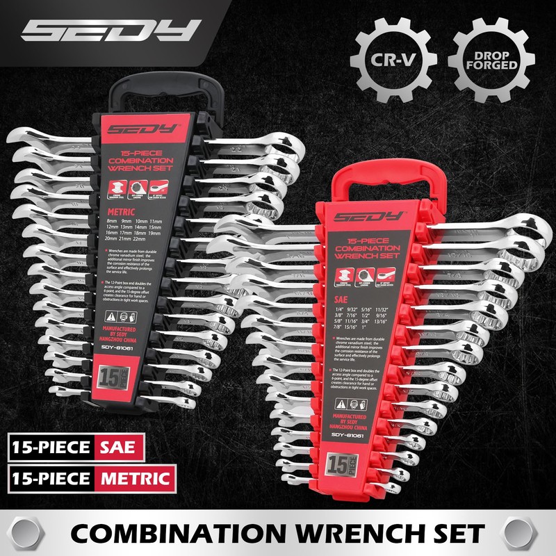 30-Piece Combination Wrench Set - Open End Wrench Set with