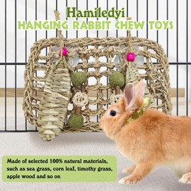 Hamiledyi Rabbit Seagrass Mat Hanging Bunny Chew Toys for Teeth Rabbit Enrichment Activity Mat Small Animal Toys for Guinea Pigs Chinchillas Gerbils Birds