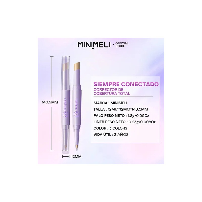 Minimeli Corrector En Lápiz 2 En 1 Alta Cobertura Waterproof