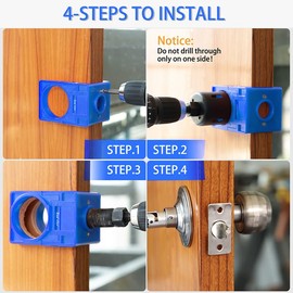RKK 1-3/8" - 1-3/4" Door Lock Installation Kit Door Hole Drilling Kit for Wooden Doors, Hole Saw Kit with Guide Template Jig (Blue)