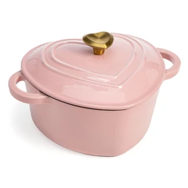 Paris Hilton Enameled Cast Iron Dutch Oven Heart-Shaped Pot with Lid, Dual Handles, Works on All Stovetops, Oven Safe to 500°F, 4-Quart, Pink