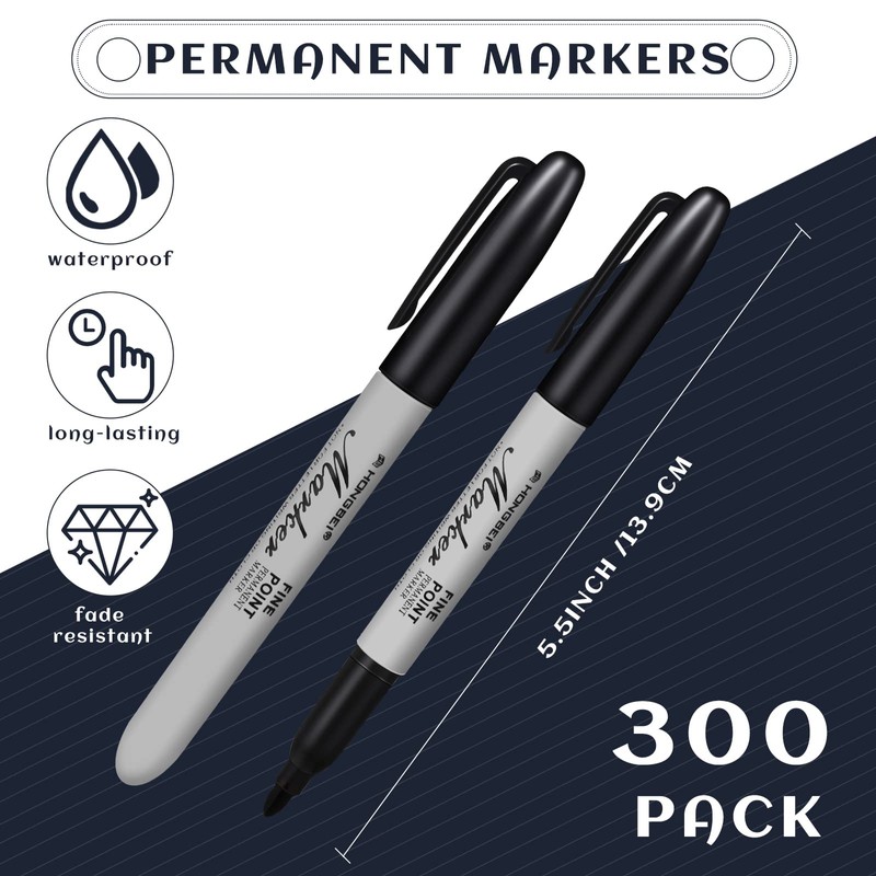 Thenshop 300 Pack Black Permanent Markers Bulk - Fine Point