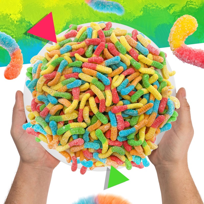 Sour Neon Gummy Worms | 1 Pound Bag | Assorted