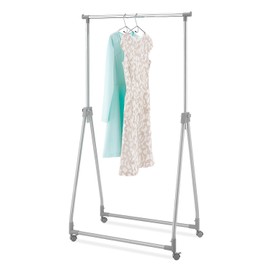 Whitmor Foldable Garment Rack - Rolling Clothes Rack - Adjustable Height - Silver