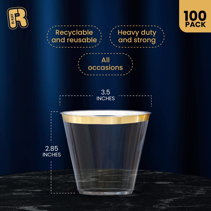 R-kay 100 Pack Gold Plastic Cups For Party - Plastic