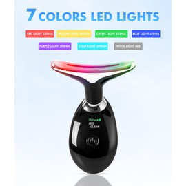 SDKWDH Red-Light-Therapy-for-Face-and-Neck, 7 Color Face Massager Tool for Wrinkles, Double Chin, Vibrating Facial Massager with Thermals for Skin Care, Glossy Black