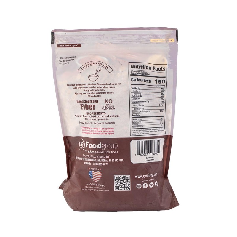 Avelina Cinnamon Instant Oats With Added Cinnamon - 12.3 oz.