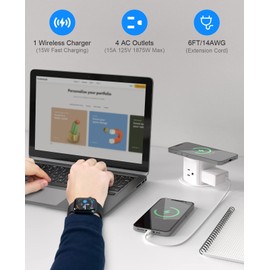 ANNQUAN 3 inch Pop Up Outlet with 15W Wireless Charger,15A Outlets,Pop Up Countertop Receptacle,Desk Hole Power Grommet for Kitchen Office,ETL Listed