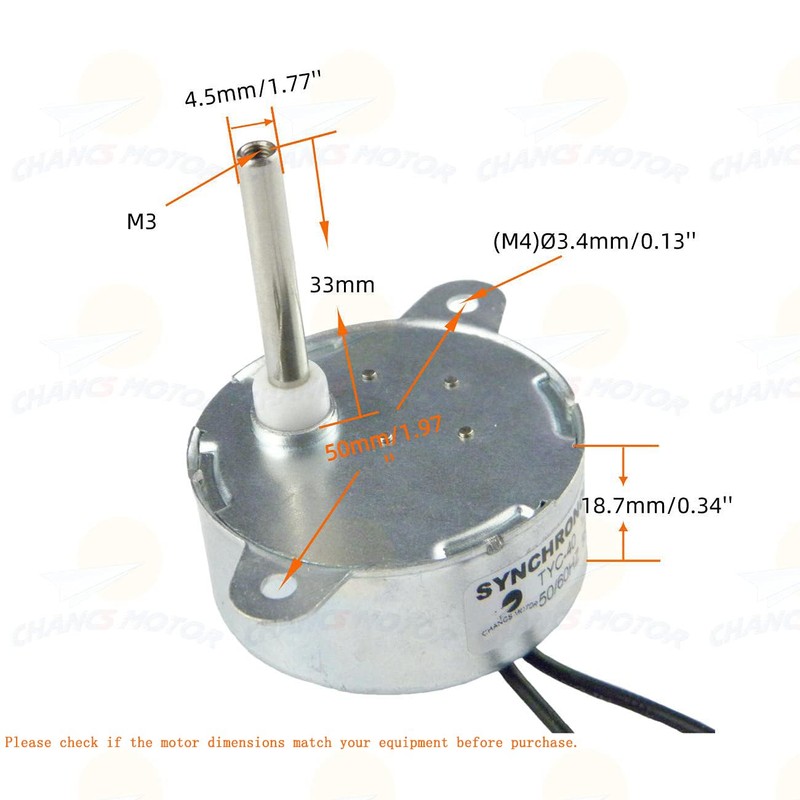 CHANCS Synchronous Motor TYC-40 AC 12V 5RPM Shaft Length 33mm