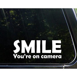 Smile You're On Camera - 9" x 3-1/4" - Vinyl Die Cut Decal/Bumper Sticker for Windows, Cars, Trucks, Laptops, Etc.