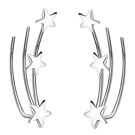 Yaneno Fashion Lovely S925 Sterling Silver Mini Stars Ear Crawler Climber Cuff Wrap Small Earring Hypoallergenic for Women Girls (White)