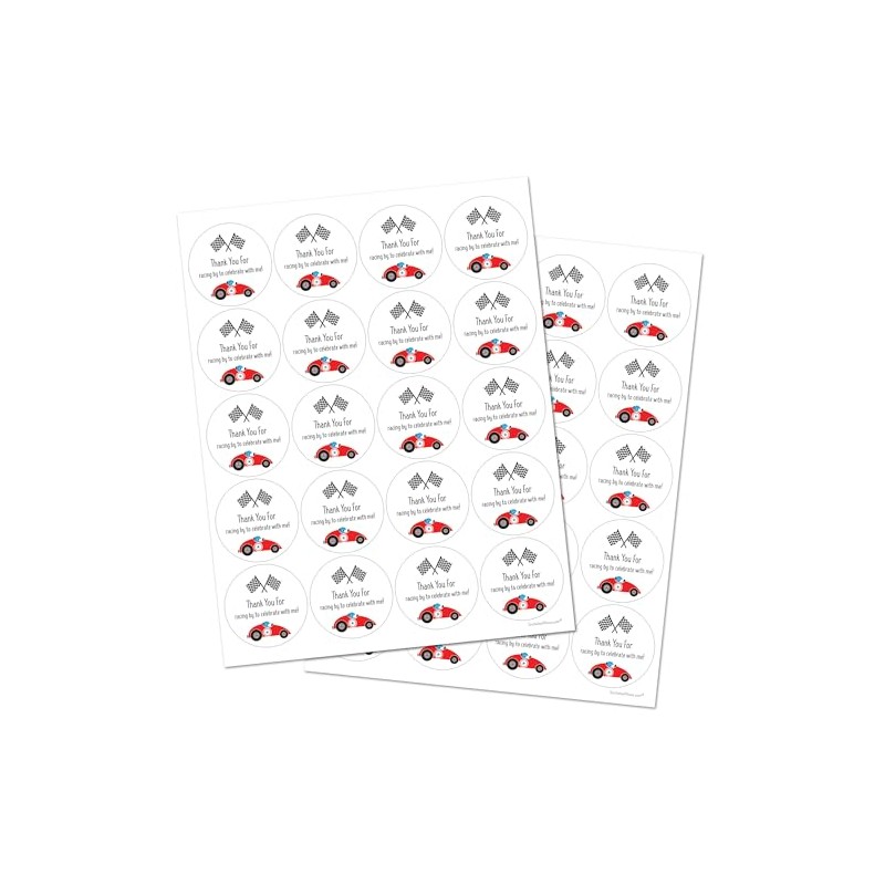 2" Round Race Car Birthday Thank You Faovor Stickers -