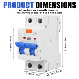Behogan Fi Circuit Breaker 16 A 30 mA 2 Pole, 230 V 30 mA 1P+N Circuit Breaker 16 A, FI/LS Switch Type AC, RCBO 6KA Circuit Breaker AC with Leakage Current Protection, Overload Protection