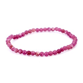 Taddart Minerals Purple Lepidolite Natural Gemstone Bracelet with 4mm Balls on Elastic Nylon Thread - Handmade