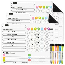 3 Pcs Magnetic Chores Chart for Kids with 6 Fine Tip Markers, Weekly Planner Whiteboard, Reward Charts Chore Chart Kids, Reusable Magnetic Reward Charts for Children Behaviour