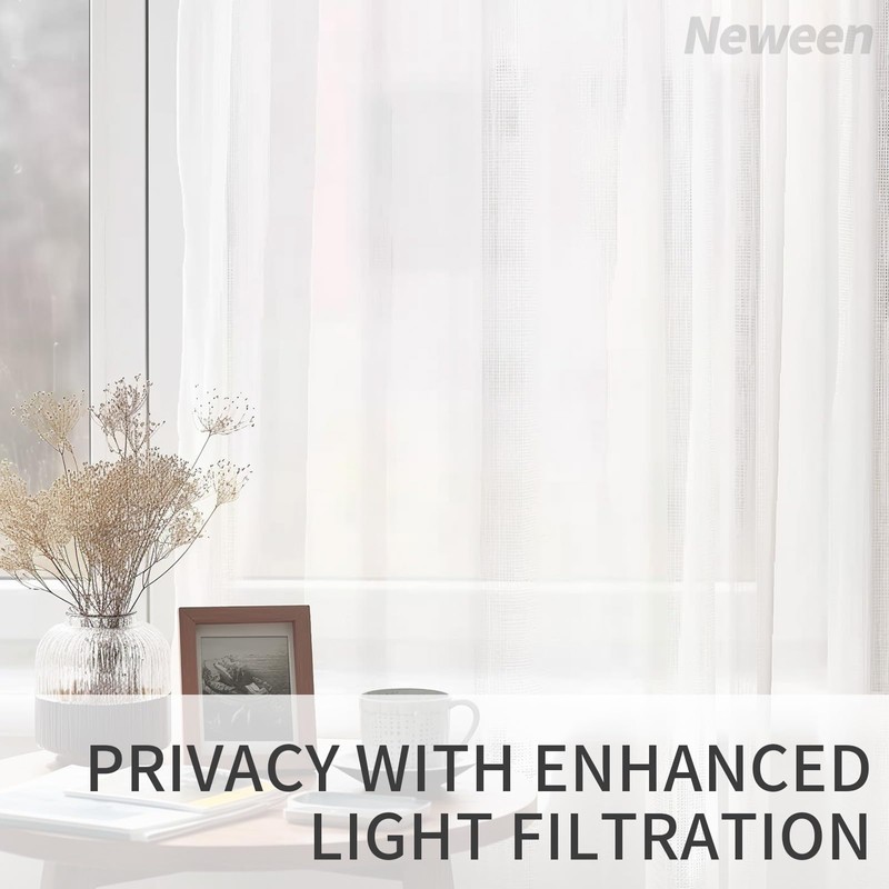 Neween Sheer White Curtains 2 Panels Set, Grommet Airy &