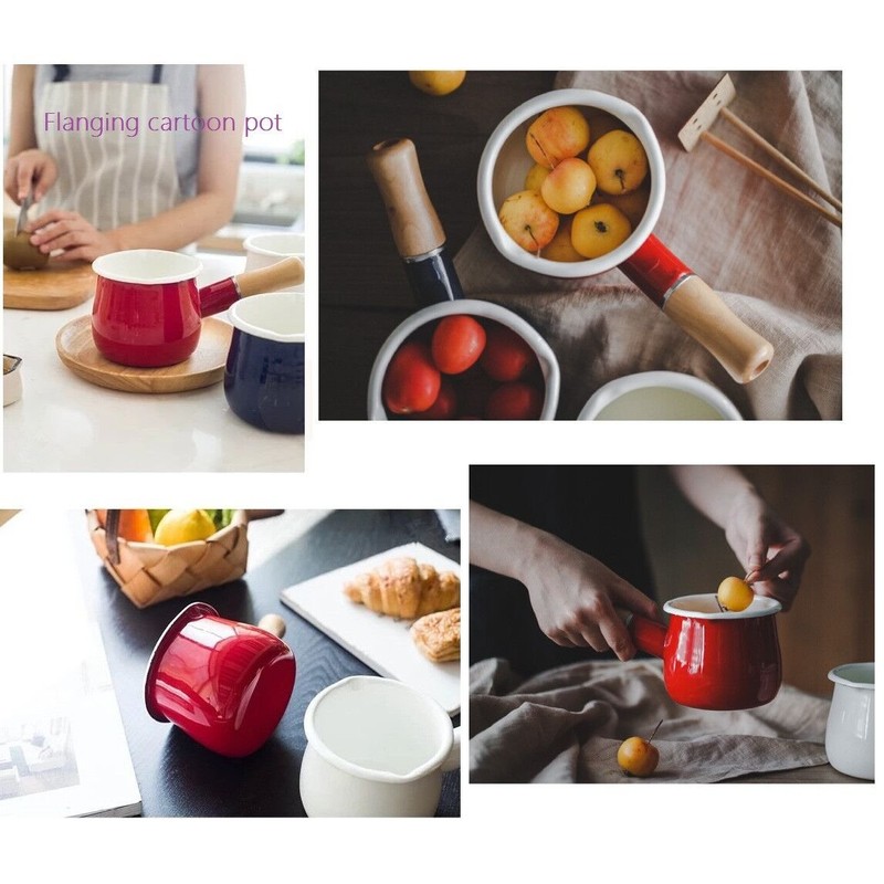 Enamel Milk Pan, Mini Butter Warmer 10cm Enamelware Saucepan Pan