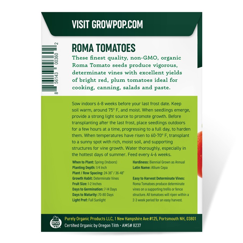 Organic Tomato Seeds (Roma) - Approx 75 Seeds - USDA