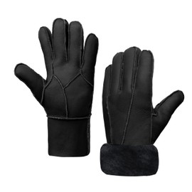 MGGMOKAY Men's Leather Gloves Sheepskin Shearling Warm Winter Gloves, black