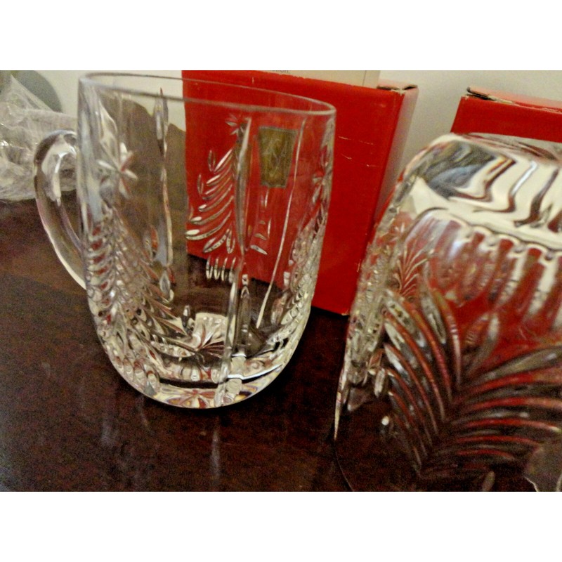 MIKASA CHRISTMAS TREE LEAD CRYSTAL SET OF 2 COFFEE TEA