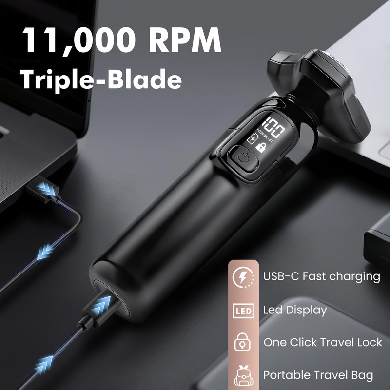 Electric Razor for Men Flynth 3-in-1 Cordless Shaver 3-Blade Rotary
