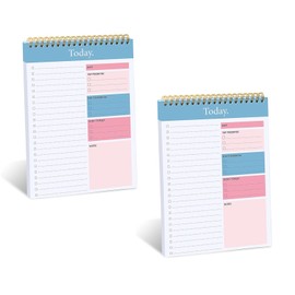 2 Pack To Do List Notepad, Undated Daily Planner A5 Spiral Totally 104 Page To Do List Pad with Hourly Schedule Checklist for Work Study and Personal Oraganizer,Meal Planner Notebook,Things To Do Pad