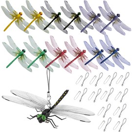 12PCS 3D Artificial Dragonfly Clips – Durable TPR/PVC Hanging Ornaments for Garden, Hat, Backpack, Tent & Outdoor Gear – Lightweight, Fade-Resistant, Easy Attach Design for Hiking, Camping, Gardening